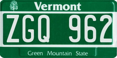 VT license plate ZGQ962