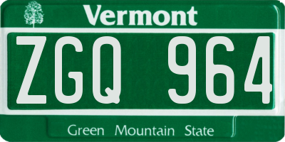 VT license plate ZGQ964