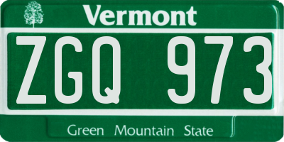 VT license plate ZGQ973