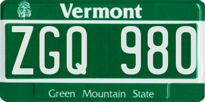 VT license plate ZGQ980