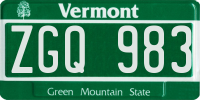 VT license plate ZGQ983