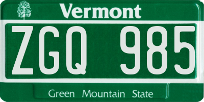 VT license plate ZGQ985