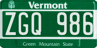 VT license plate ZGQ986