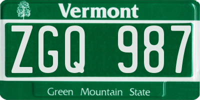 VT license plate ZGQ987