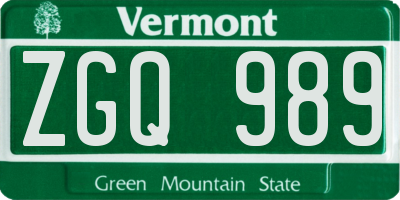VT license plate ZGQ989