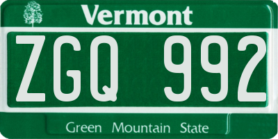 VT license plate ZGQ992