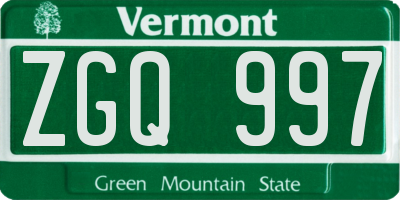 VT license plate ZGQ997