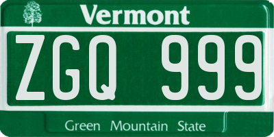 VT license plate ZGQ999