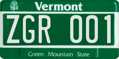 VT license plate ZGR001