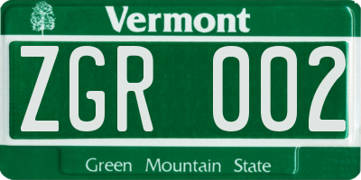 VT license plate ZGR002