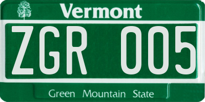 VT license plate ZGR005