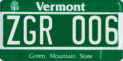 VT license plate ZGR006