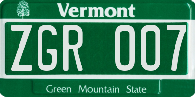 VT license plate ZGR007