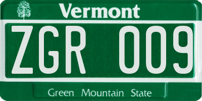 VT license plate ZGR009