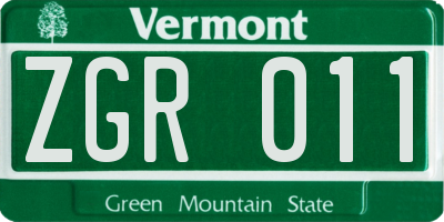 VT license plate ZGR011