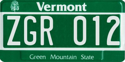 VT license plate ZGR012