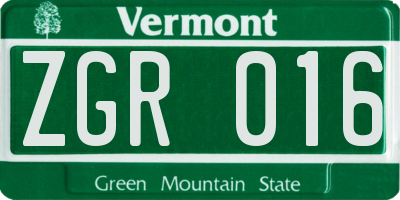 VT license plate ZGR016