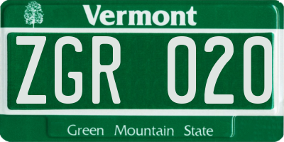 VT license plate ZGR020
