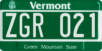 VT license plate ZGR021