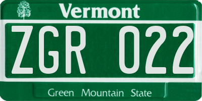 VT license plate ZGR022