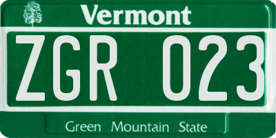 VT license plate ZGR023