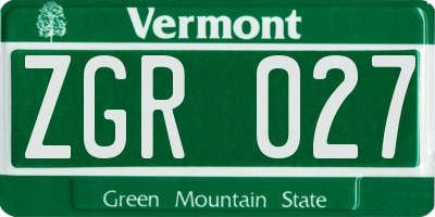 VT license plate ZGR027