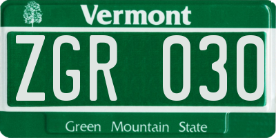 VT license plate ZGR030