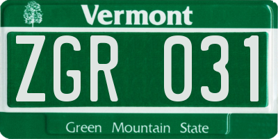VT license plate ZGR031