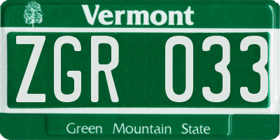 VT license plate ZGR033