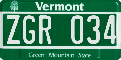 VT license plate ZGR034