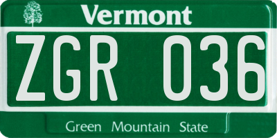 VT license plate ZGR036