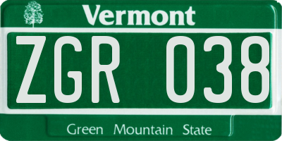 VT license plate ZGR038