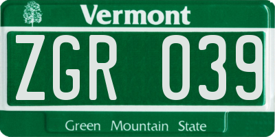 VT license plate ZGR039