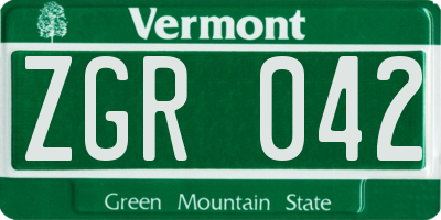 VT license plate ZGR042