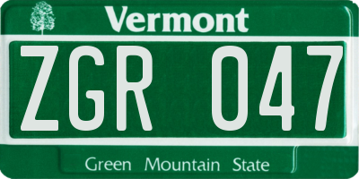 VT license plate ZGR047