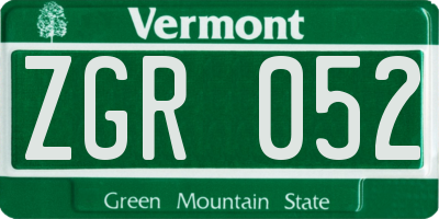 VT license plate ZGR052