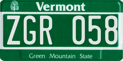 VT license plate ZGR058