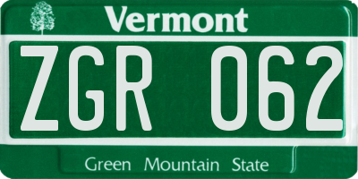 VT license plate ZGR062