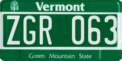 VT license plate ZGR063