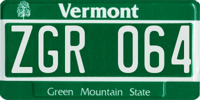 VT license plate ZGR064