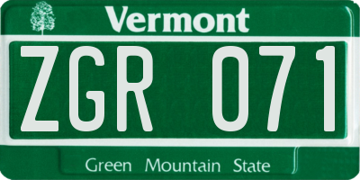 VT license plate ZGR071