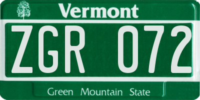 VT license plate ZGR072