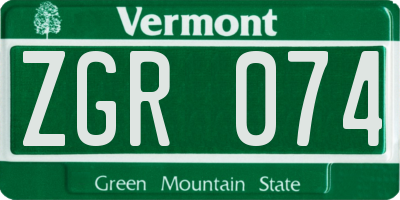 VT license plate ZGR074