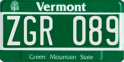 VT license plate ZGR089