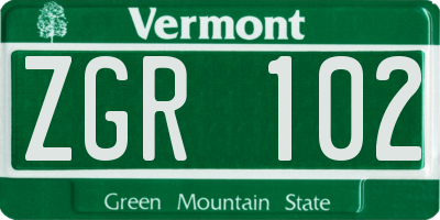 VT license plate ZGR102