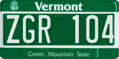 VT license plate ZGR104