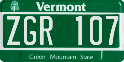 VT license plate ZGR107