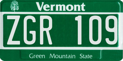 VT license plate ZGR109