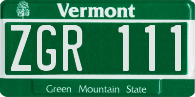 VT license plate ZGR111
