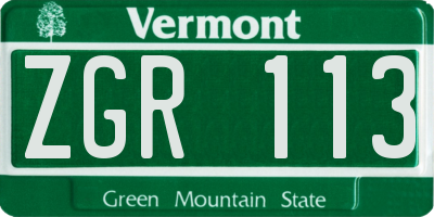 VT license plate ZGR113